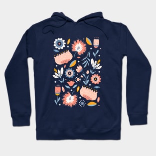 Folk Art Florals in Blue + Pink Hoodie